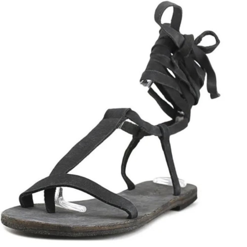 Black Tie Lace Up Sandals 6 - Picture 2 of 6
